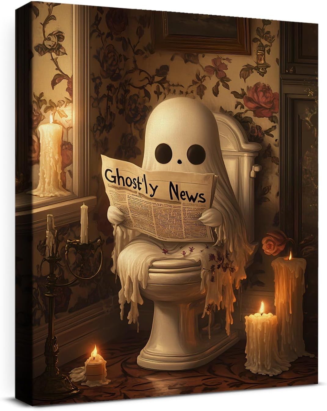 Ghost Halloween Bathroom Decor Toilet Horror Ghost Print Poster, Dark Gothic Style Framed Artwork, Wall Decoration, Toilet Bathroom Ddecor, Size 8x10 inches