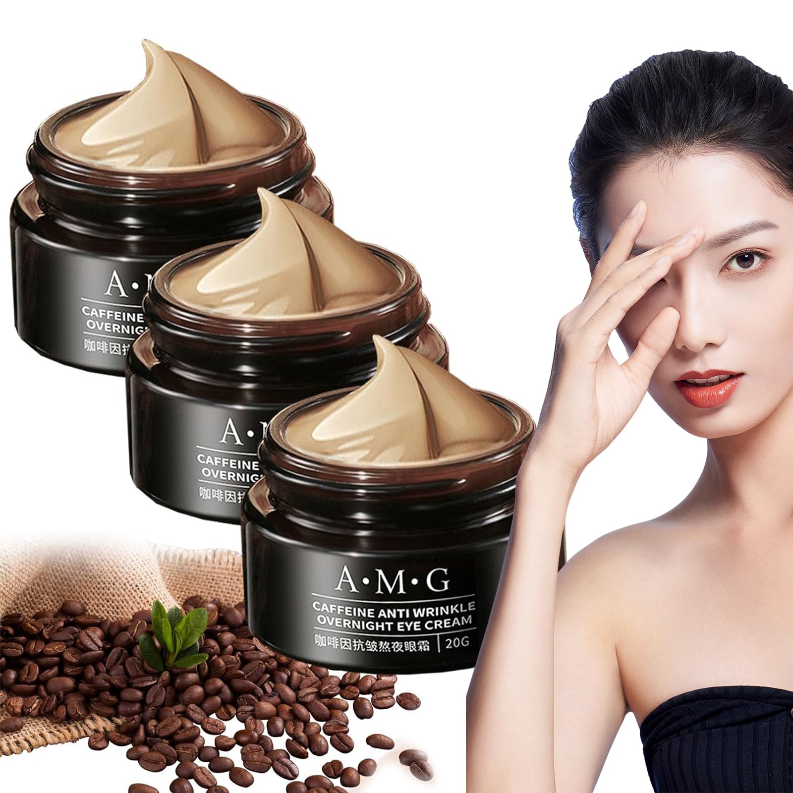 A. M. G Caffeine Anti-Wrinkle Stay-Up Late Eye Cream, A. M. G Caffeine Eye Cream, Firming Anti Wrinkle Eye Cream, Caffeine Eye Cream Serum, Caffeine Eye Cream for Dark Circles and Puffiness (3PCS)