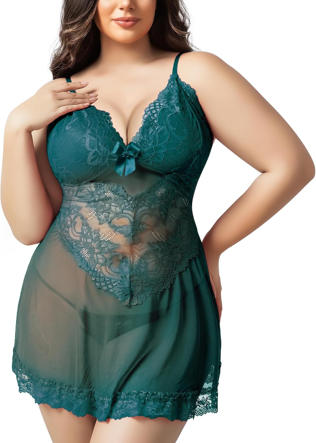 Plus Size Lingerie for Women Lace Chemise Sexy Mesh Chemise Teddy Babydoll Lingerie Exotic V Neck Sleepwear