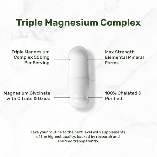 Miniatura 3 de Complejo triple de magnesio de 500 mg, 240 cápsulas  Glicinato de magnesio con citrato y óxido  Suplementos minerales con formas elementales de