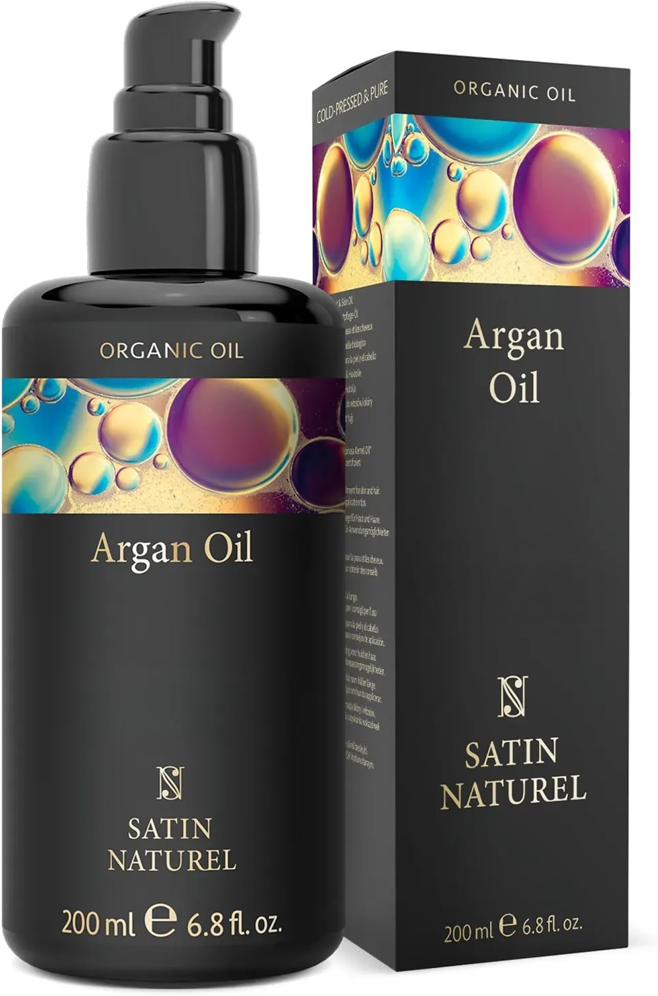 Satin Naturel Argan Oil for Hair Skin and Nails 200ml - Natural Moisturiser - Organic Hair Growth Oil for Healthy Hydrated Hair - Natural Hair Oil for Women and Men - Massage Oil - Beard Oil