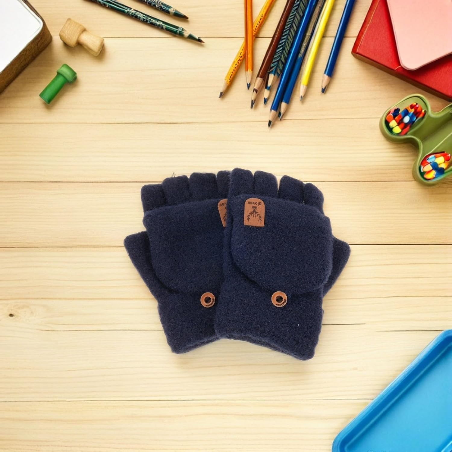 1 Pair Fingerless Winter Gloves with Convertible Mittens Warm Knitted Yarn Full Coverage Gloves for Men and Women Portable Half-fingered for Camping and Cycling