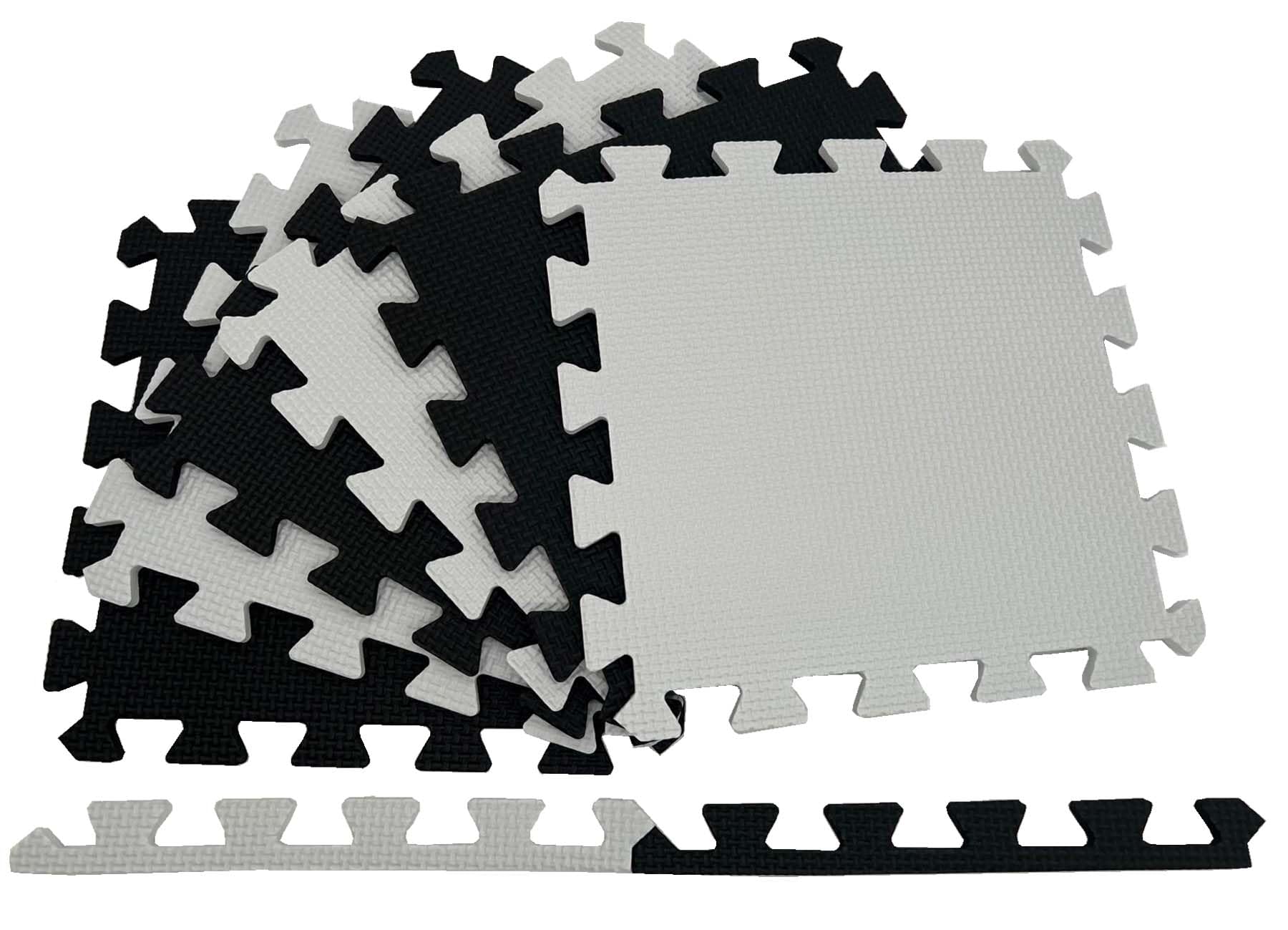 MaTvize Eva Foam Baby Play Mat – 12Pcs (29x29cm) 8mm Thick Soft White & Black Interlocking Floor Tiles, Waterproof, Non-Slip, Safe & Comfortable Matting for Kids Child (White+Black, 12 Pack)