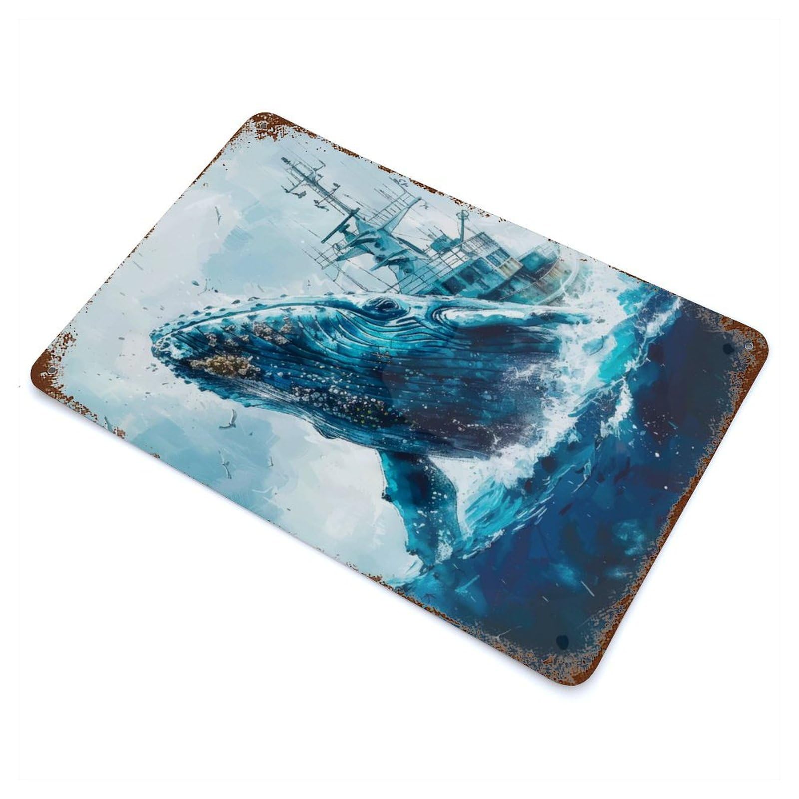 Whale Breaching Ship Vintage Rust Metal Sign 11.8"x7.9", for Pub, Kitchen And Man Cave Decor, Rustic Home Decor