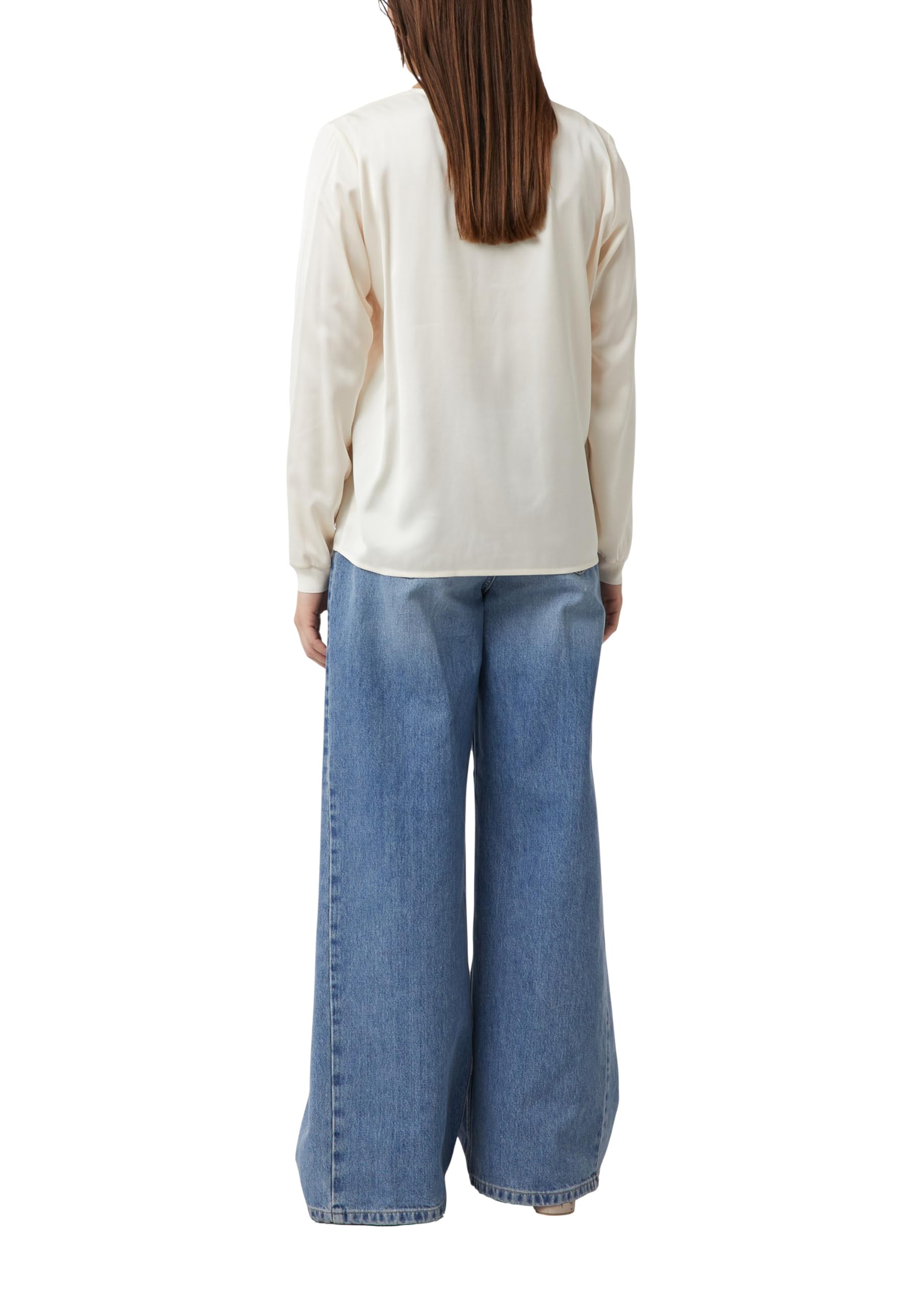 Comma Satinbluse mit V-Ausschnitt und feinen Rippdetails