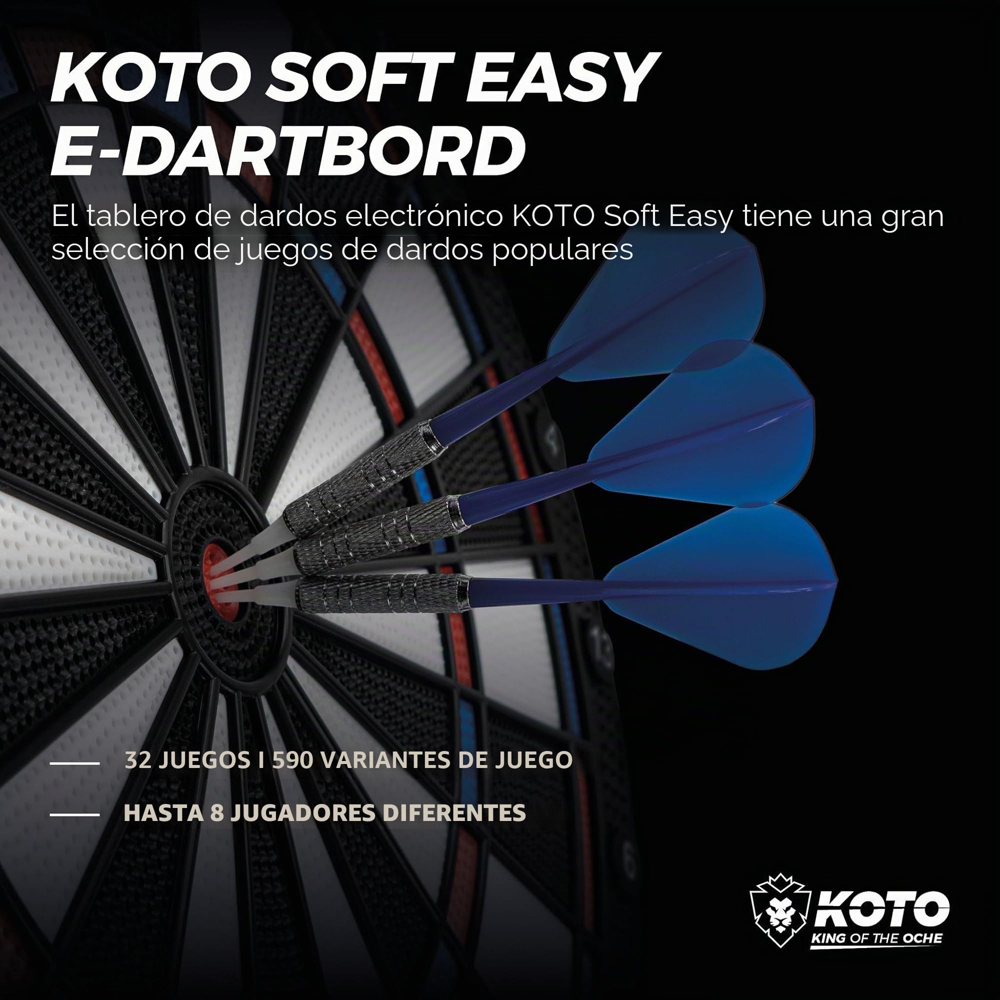 KOTO – Diana Electrónica Soft Easy (39x2x44,5 cm), 6 Dardos Soft, 32 Juegos, Más de 590 Variantes, Compacta y Moderna
