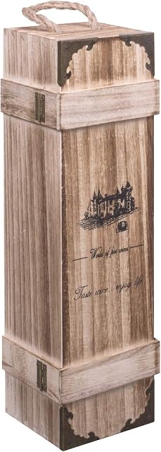 woodluv Vintage Wooden Single Wine Bottle Gift Box With Built-in handle