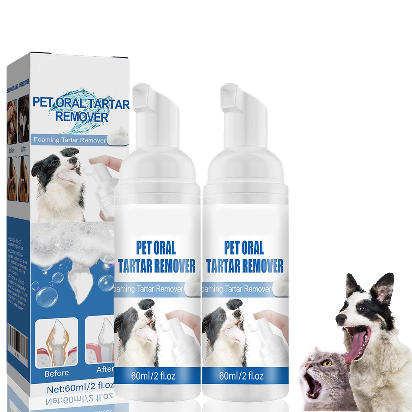 Pet Oral Tartar Remover Spray, Oral Spray for Dogs Teeth Cleaning, Pet Dental Foaming Care Spray, Pet Breath Freshener, Support Healthy Gums, Reduce Tartar for Cats and Dogs (2PCS)
