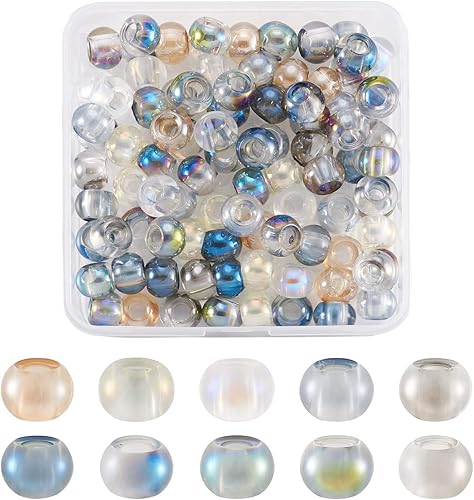 Vista 81 de Cheriswelry 100 cuentas europeas de agujero grande con diamantes de imitación de barril hechas a mano, arcilla polimérica, cuentas espaciadoras