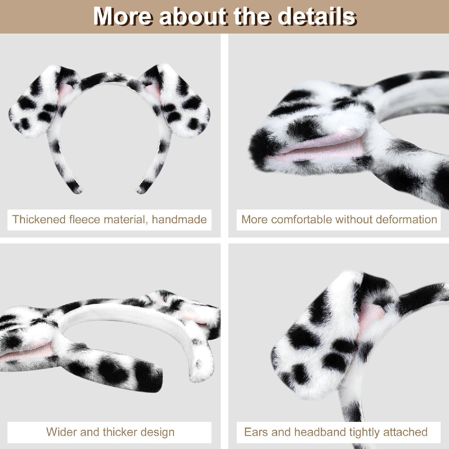 Beviliu Dalmatian Dog Ears Headband - 8 Pack Puppy Ear Hairband Fluffy Adult Dalmatian Costume for Halloween Dogs Party Cosplay Washing Makeup