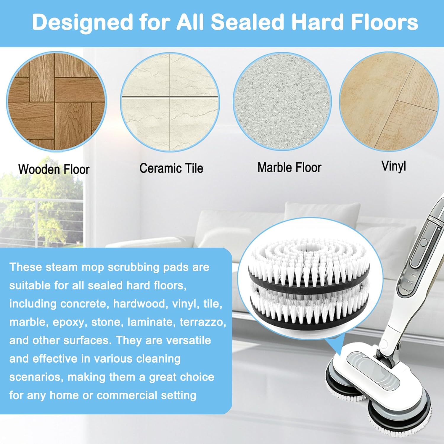 2 Pack S7001 Upgraded Replacement Steam Mop Brush Heads for Shark S8201 S8001 S7001 S7201 S7000 S7005 S7020 Steam Mop & Scrub All-in-One Scrubbing, Dirt Grip Scrub Washable Replacement Brush, White