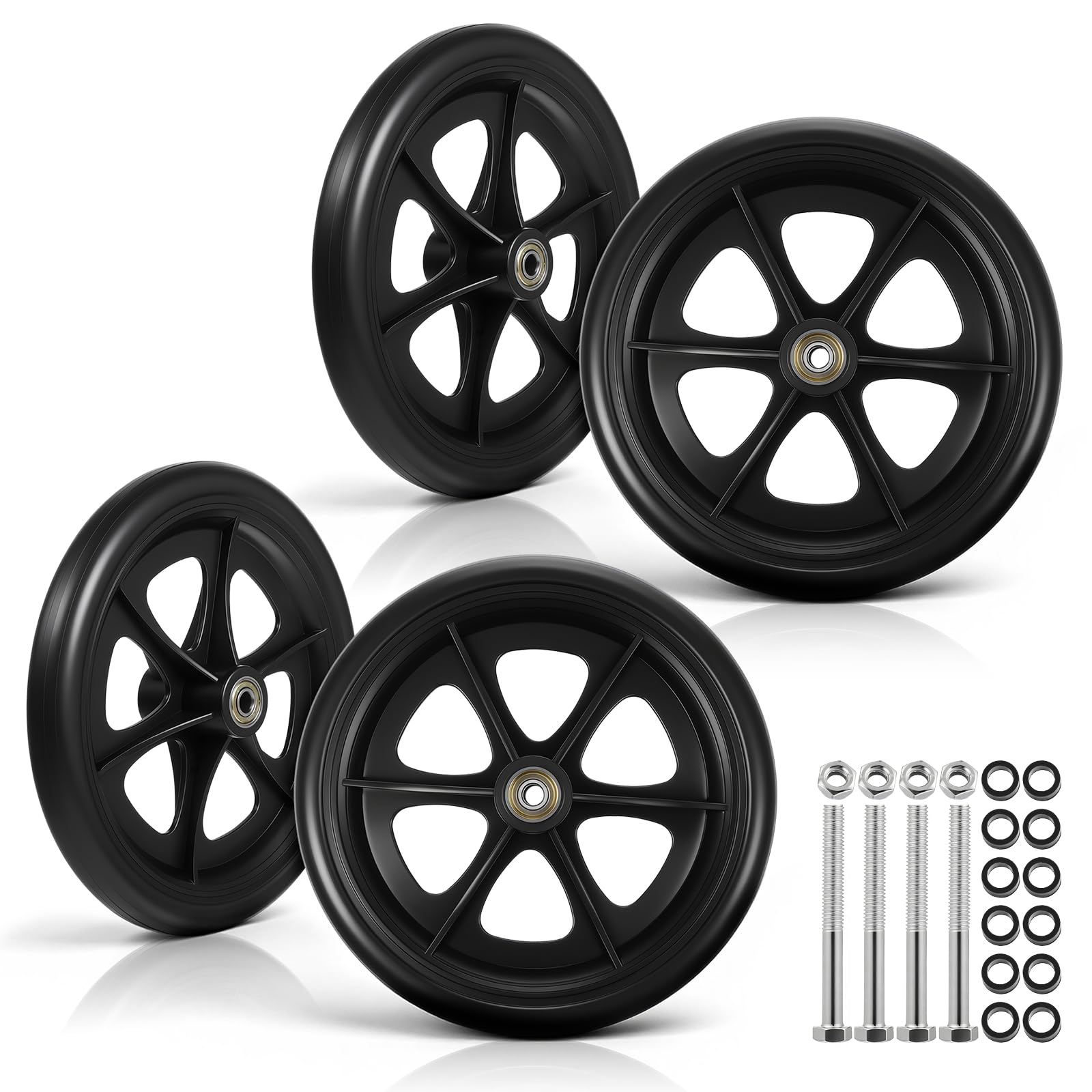 Photo 1 of LIQWEI 4 Pack 8 Inch Walker Wheels Replacement, Solid Wheelchair Front Wheels Anti-Slip Rollator Replacement Wheel Durable and Quiet Wheel Hub for Wheelchairs Rollators Walkers