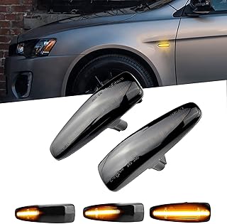 Xinctai Smoked Sequential LED Side Marker Turn Signal Light Dynamic Blinker Compatible With Mitsubishi Outlander Sport Lancer Evolution Evo X Mirage Front Fender Side Marker Lamp