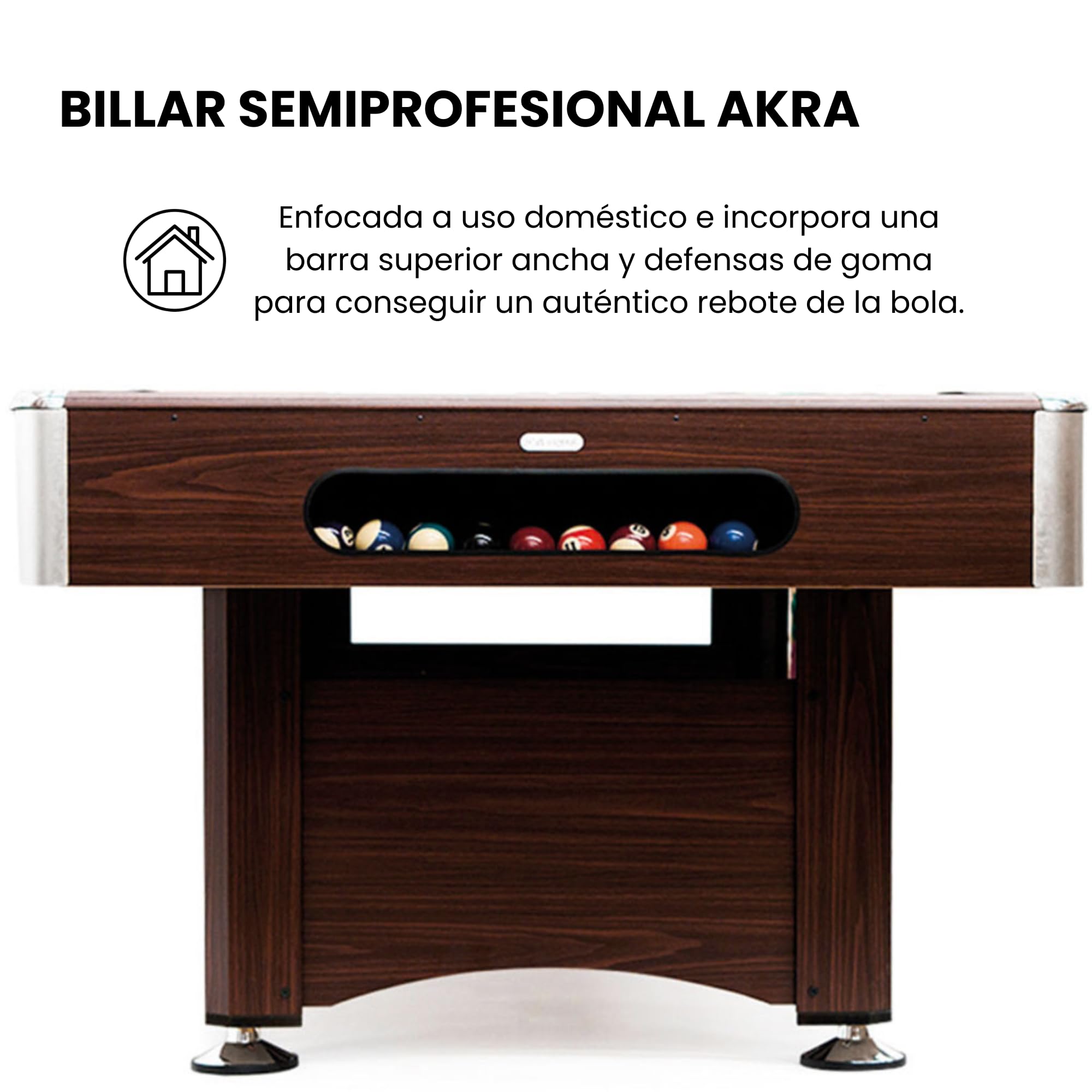 DEVESSPORT Mesa de Billar Semi Profesional Akra 221x122x81 cm | Billar Semi Profesional con Retorno de Bolas | Incluye Juego Completo de Accesorios Listo para Empezar a Jugar