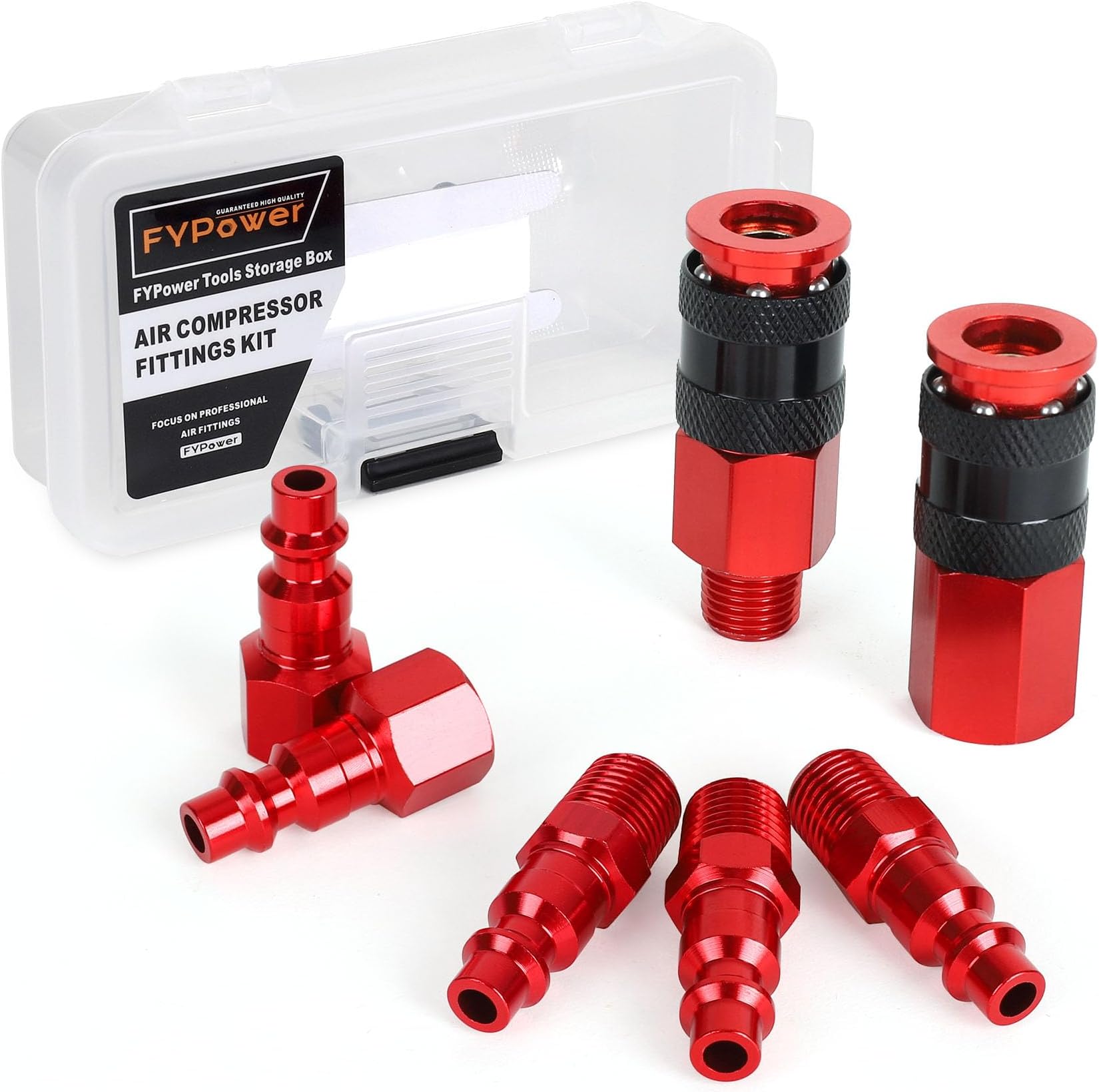 FYPower Air Hose Fittings, 7 Pieces 1/4" NPT Aluminum AMT Universal Air Couplers and I/M Industrial Type Air Plugs Kit, Red