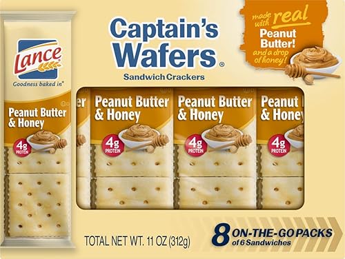 Lance tostado, queso tostado, queso crema y cebollas o miel mantequilla de maní sandwich galletas, seis paquetes