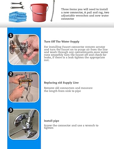 Miniatura 9 de Highcraft - Manguera trenzada para lavabo, conector hembra, ajuste de compresión (49328)