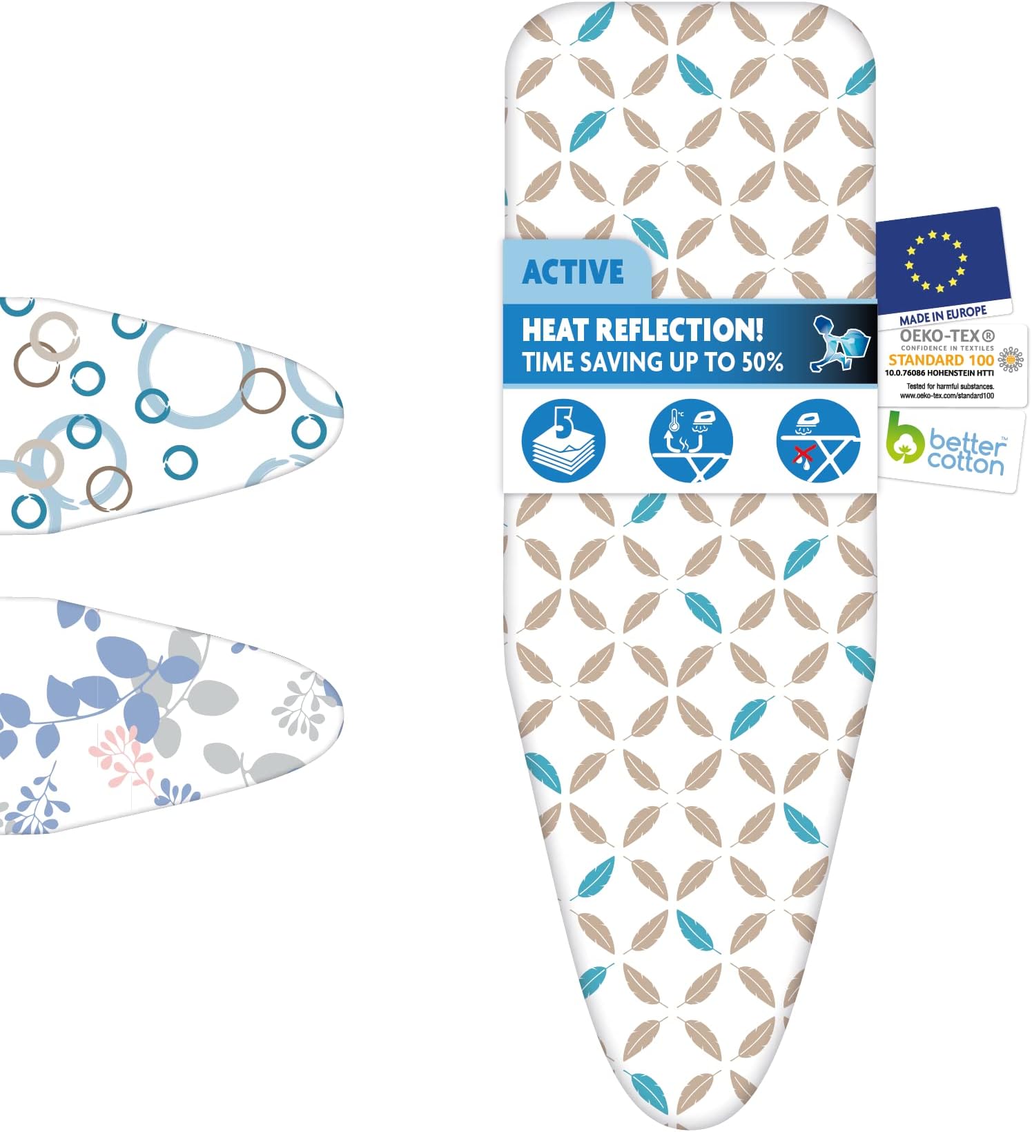 IRONING BOARD COVER ACTIVE – TIME SAVING and SAFE IRONING - 100% BCI COTTON - 130x45 CM - Available in TWO SIZES - More comfortable and Faster - ULTRA THICK: 5 LAYERS - LaundrySpecialist®