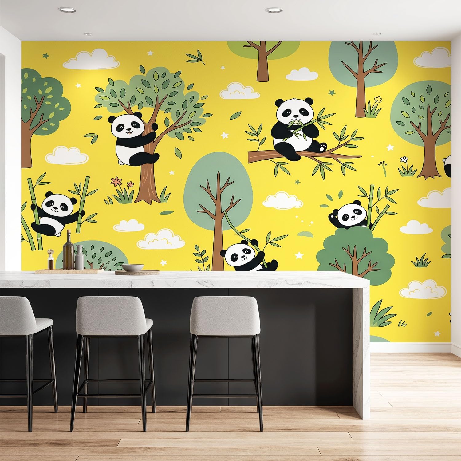 Tapeta 3D, kreskówka, zwierzę, 315 x 215 cm, mural, panda, drzewo, chmura, tapeta mural do sypialni, przedszkola, malowniczego ogrodu