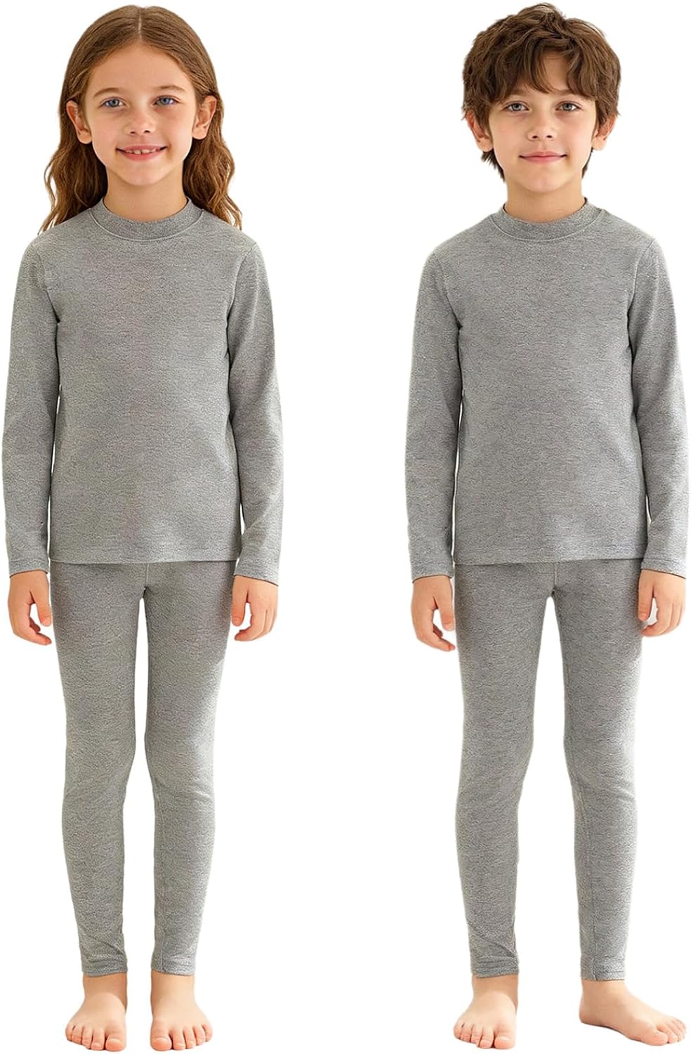 Jugaoge Boys Girls Thermal Underwear Set Kids Base Layer Top Leggings Set Sports Dance Training Underwear Gray 5-6 Years