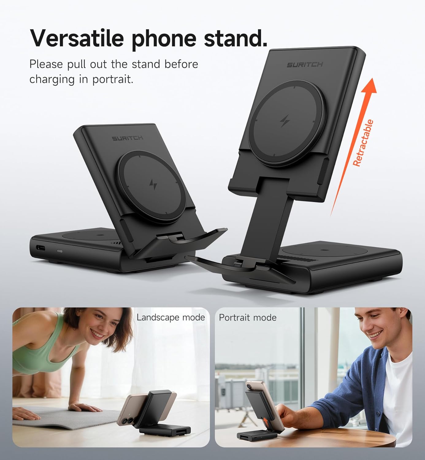 SURITCH for Samsung 3-in-1 Wireless Charging Station, 15W Ultra-Compact Chargers Foldable Charging Dock Stand for Galaxy S25 S24 S23 S22 S21 Z Fold/Z Flip, Galaxy Watch 8/7/6/5/4/3, Galaxy Buds, White