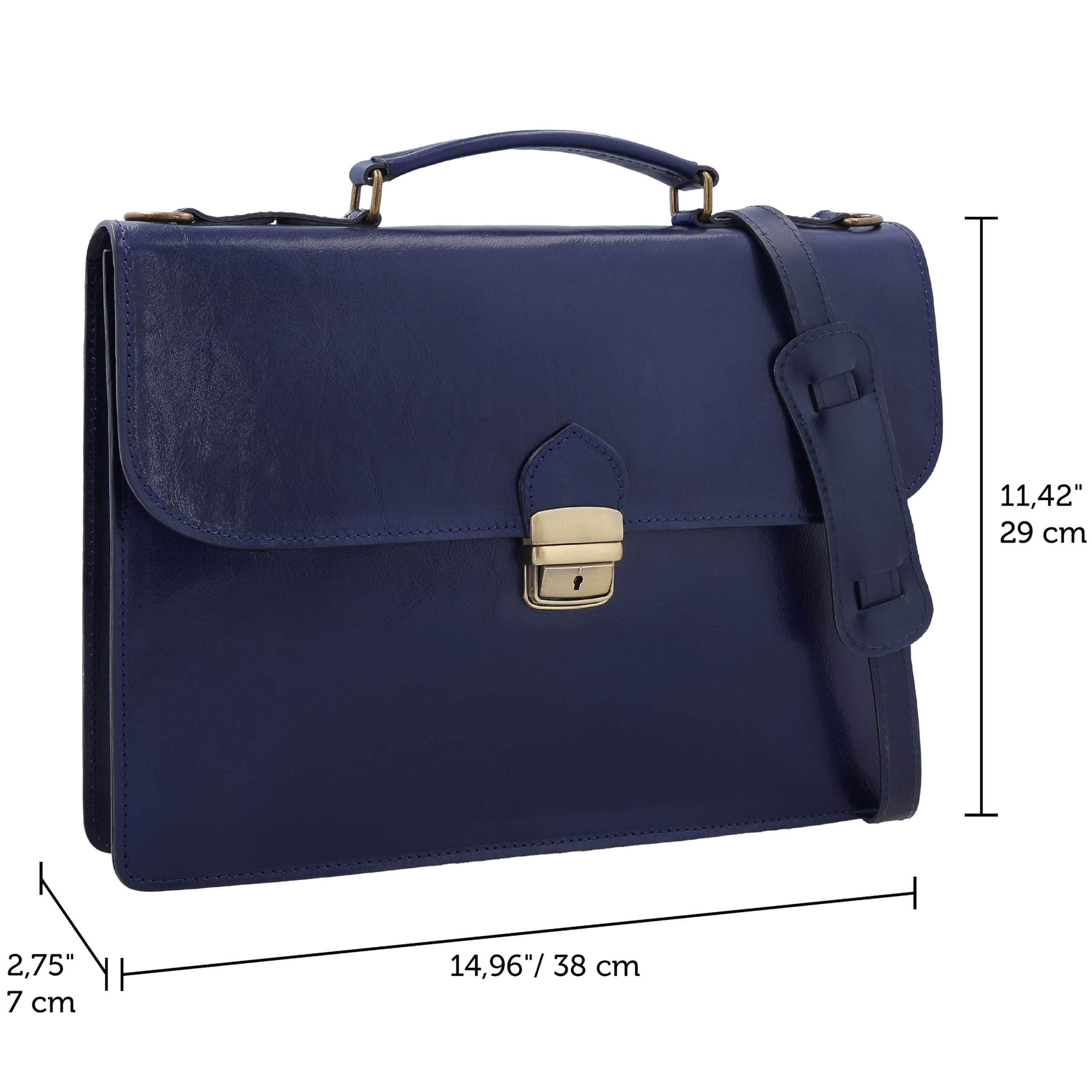 Gusti Leder Borsa da lavoro da donna Farina - blu scuro pelle bovina con portapenne, tracolla rimovibile