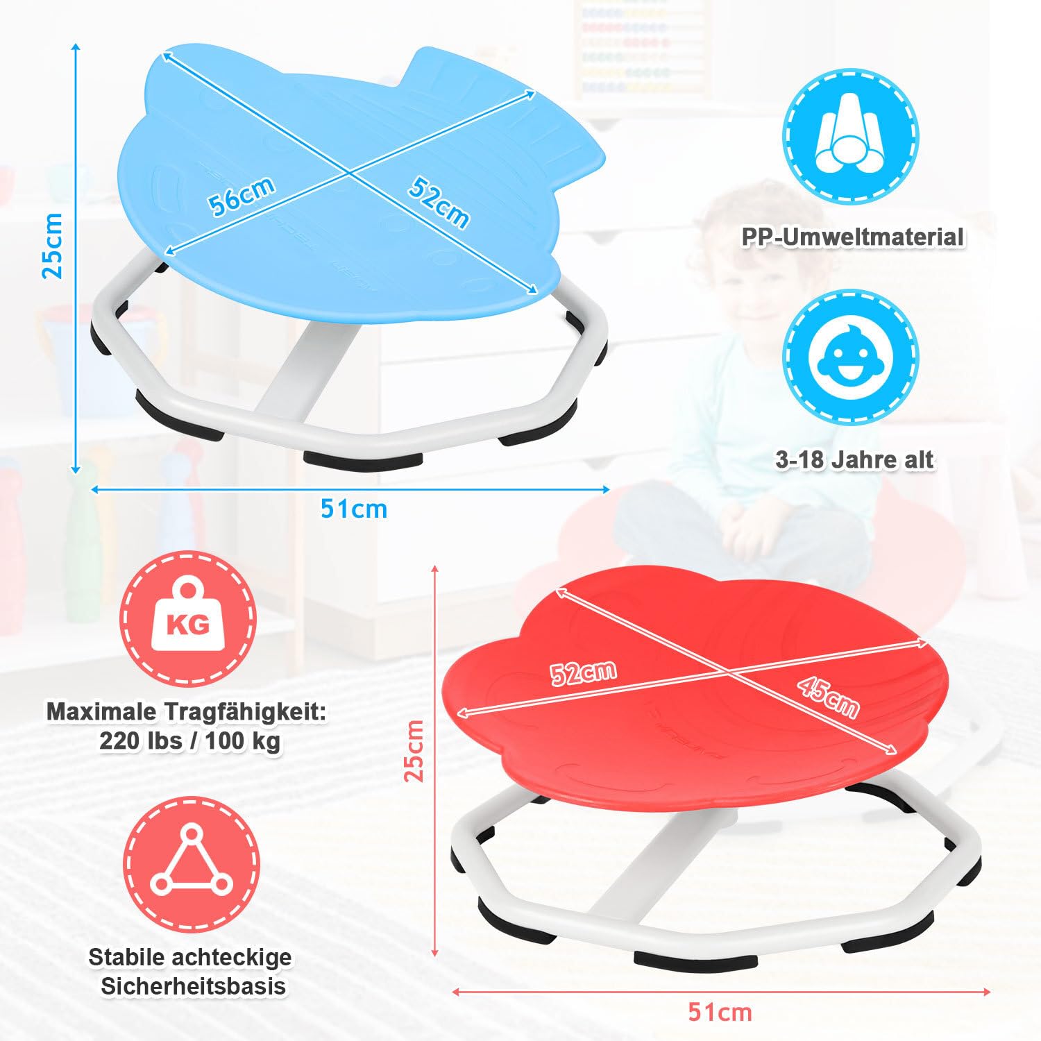 Chaise pivotante sensorielle pour enfant à 360° - Balance silencieuse - Avec plateau basculant sûr - Siège ergonomique et design pattes de chat - Jouet sensoriel pour garçons et filles