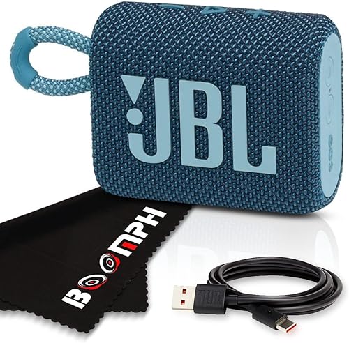 JBL Go 3 - Altavoz inalámbrico Bluetooth portátil, IP67 impermeable y resistente al polvo, batería incorporada - Azul - Solución integral de tela de