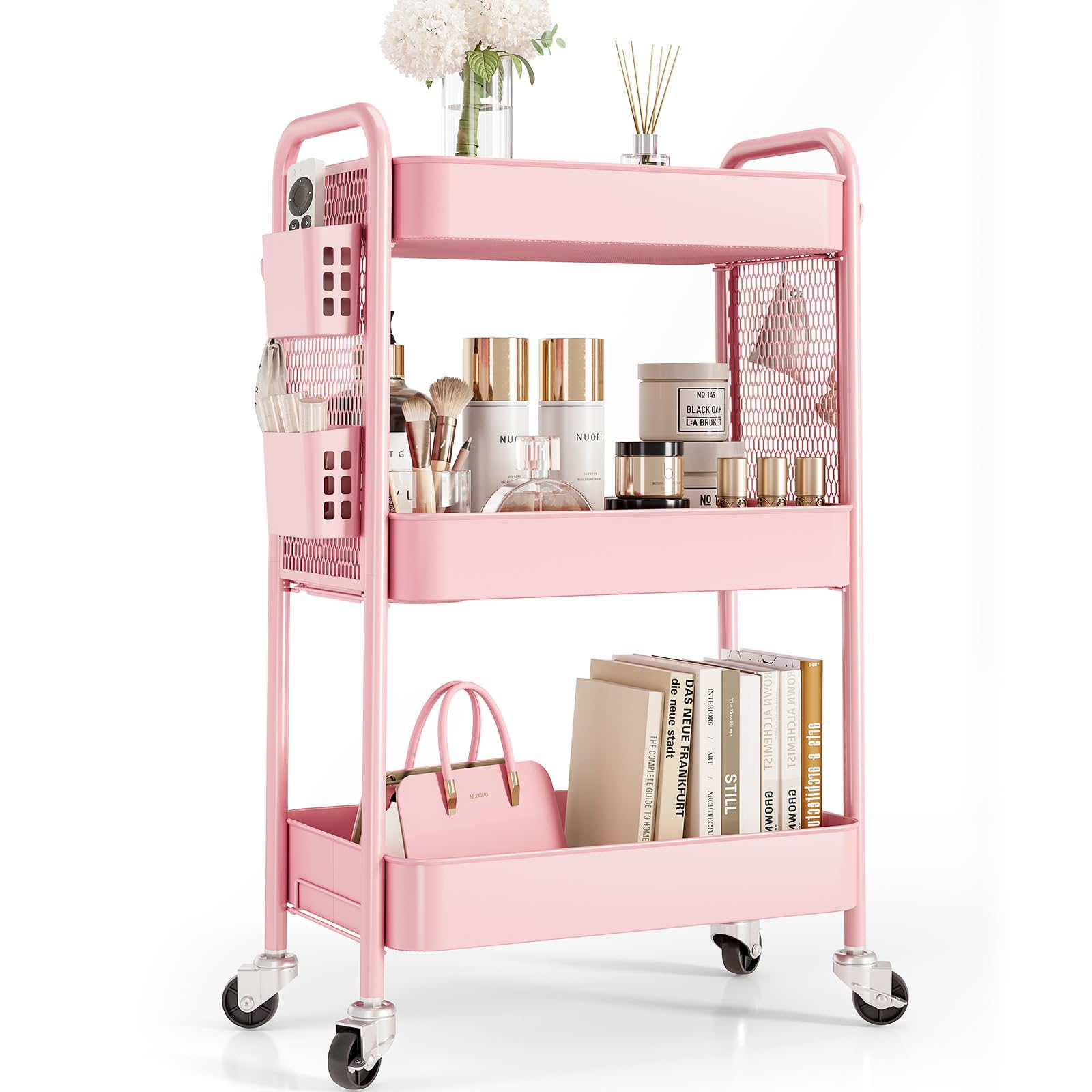 TOOLF Rollwagen mit 3 Etagen, Metall, Rollwagen mit Rollen, Haken und  Behltern, sthetiker, Handwerk, Kunst, stabile Aufbewahrung mit Stecktafel  fr Badezimmer, Kche, Bro, Kinderzimmer : Amazon.de: Kche, Haushalt &  Wohnen