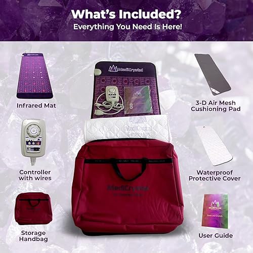 Miniatura 7 de MediCrystal Tapete de amatista infrarroja lejana de 76 pulgadas de largo x 40 pulgadas de ancho + 120 ágatas naturales + 24 luces rojas de fotones,