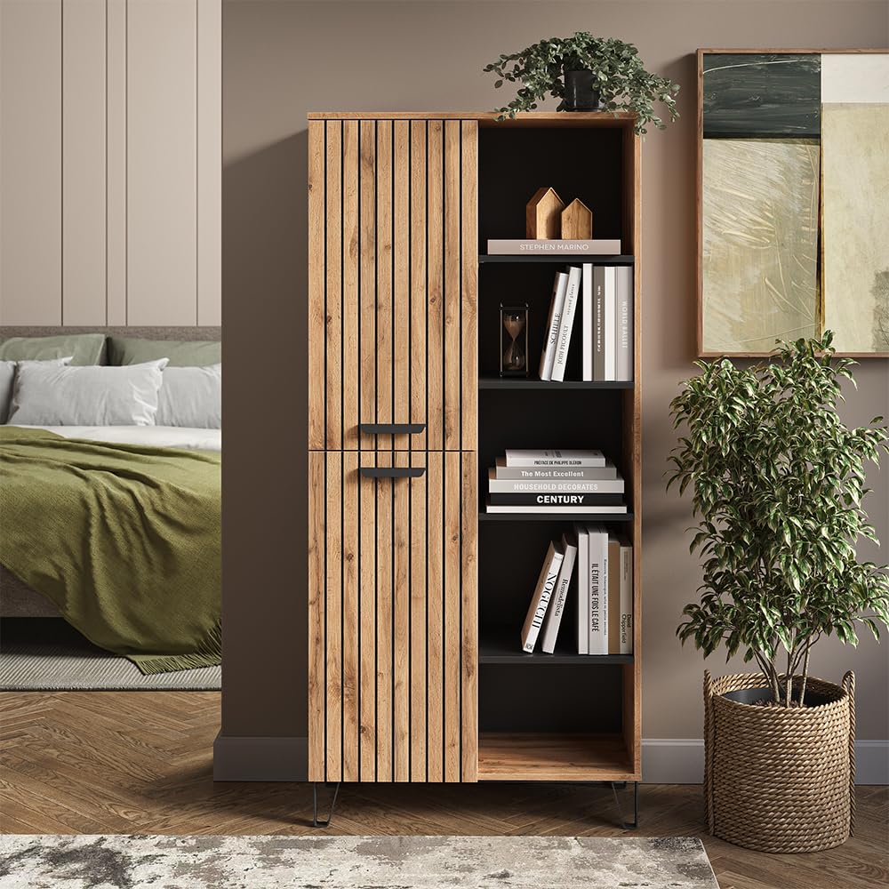 Vicco Armario Amber, Roble Wotan, 80 x 172 cm con 5 Compartimentos, para Colocar Libros, lámparas y Objetos cotidianos