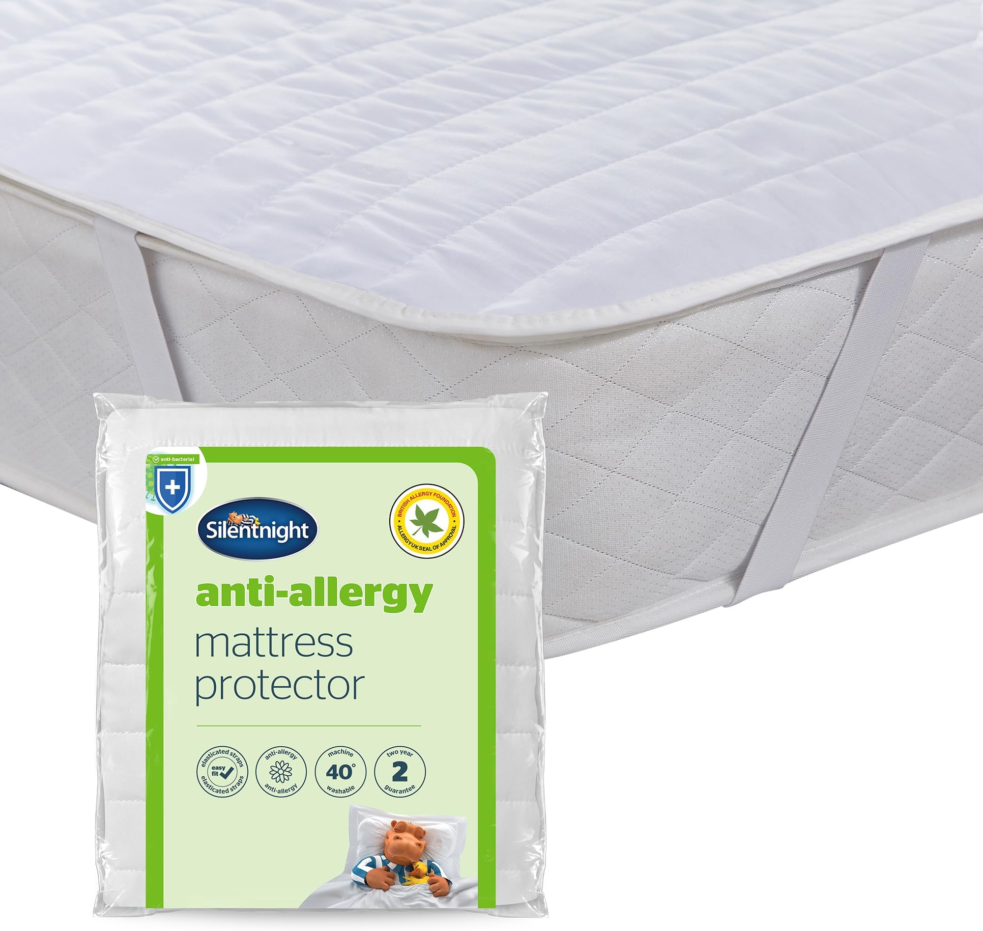 Silentnight Anti Allergy Mattress Protector - Ideal for Allergy and Asthma Sufferers Protecting Against Bacteria and Dust Mites - Bed Cover Pad with Deep Fit Straps, Machine Washable, Double