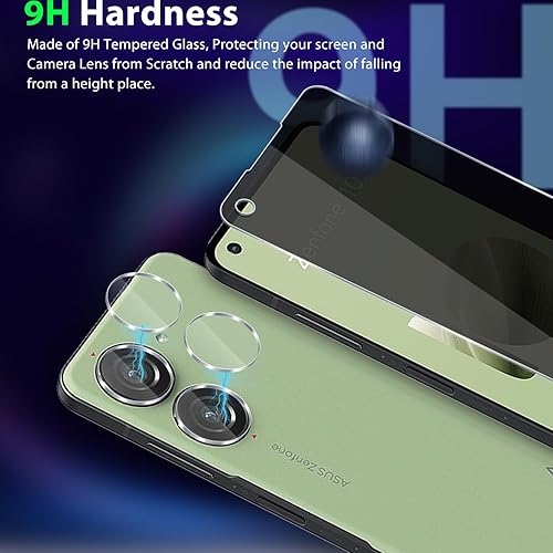 Miniatura 3 de Paquete de 2+2 para Asus Zenfone 10 (2023) Protector de pantalla de vidrio templado de privacidad y protector de lente de cámara, antiespías,