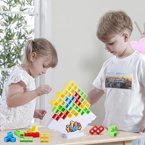 Miniatura 4 de YangBu Juego de 48 piezas de Tetra Tower, juego de mesa de bloques de construcción apilables de torre Tetris para niños y adultos, noche de juegos