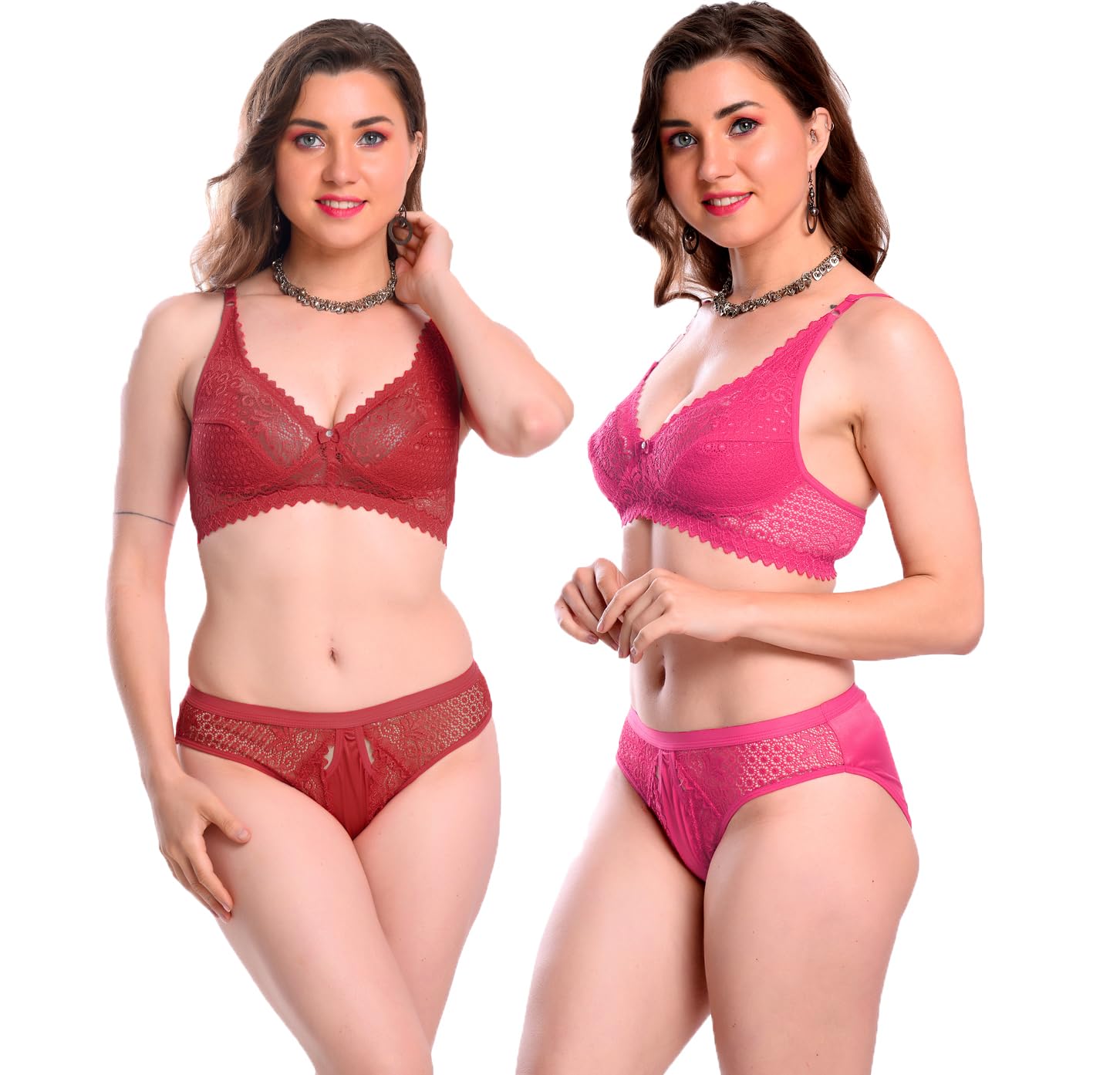Full Coverage Non Padded Net Fancy Set for Woman and Girls Full net Lingerie Sets Combo-image-37