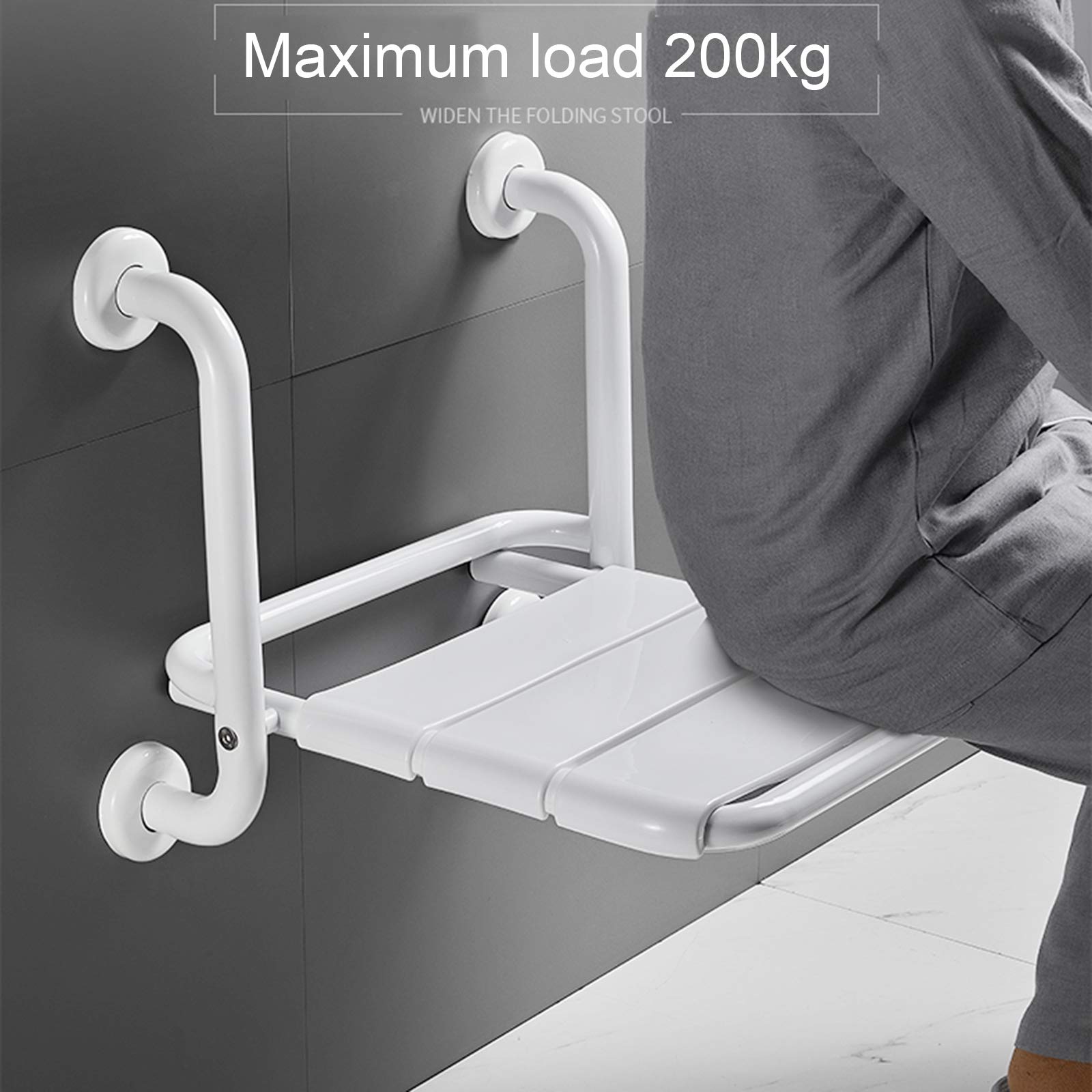 Taburetes de Ducha de Pared Plegables Asiento de Ducha de Pared Antideslizante de Seguridad para Ancianos/discapacitados Banco de Ducha de Acero Inoxidable Máx. 200kg
