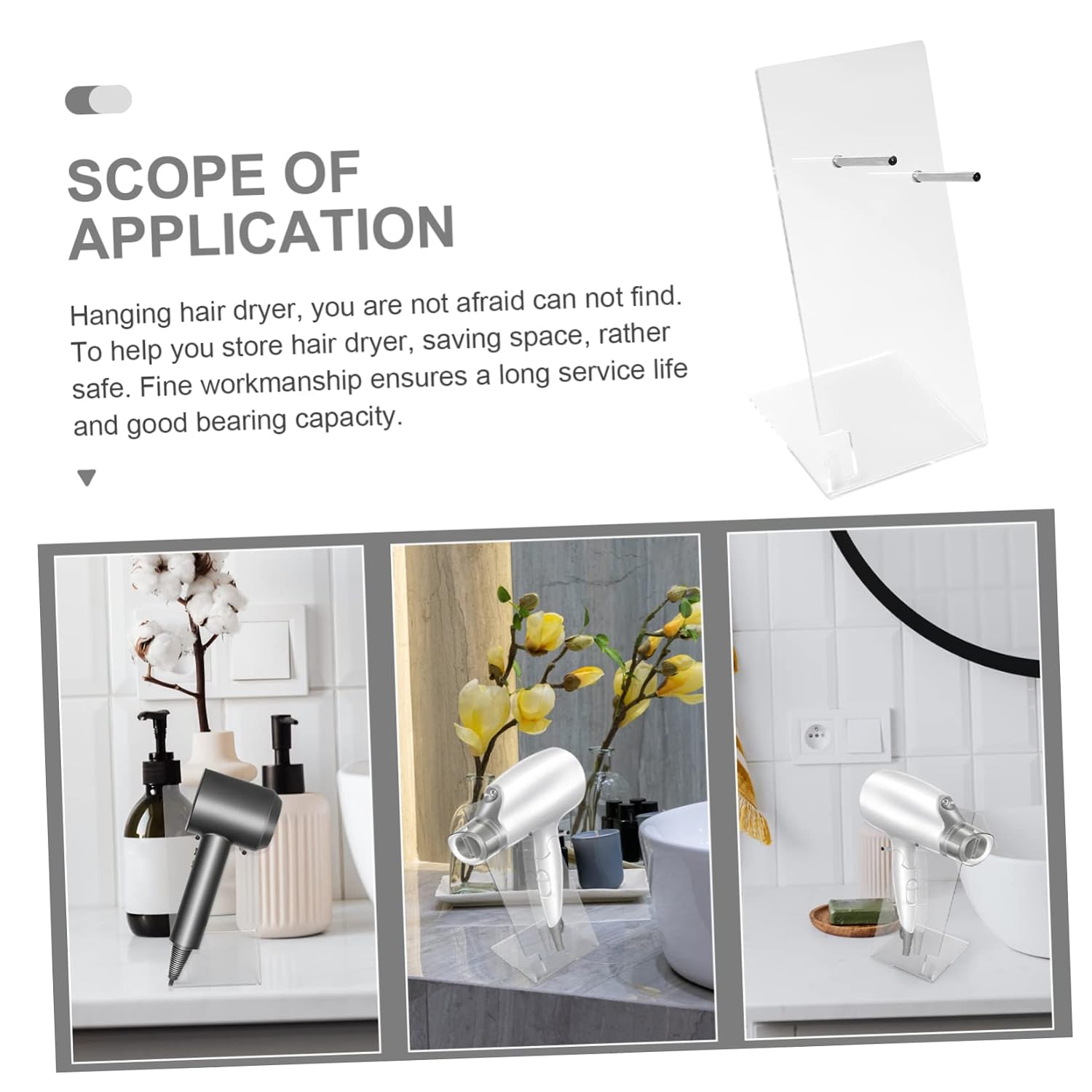 Acrylic Hair Dryer Display Rack for Home and Salon Hair Dryer Holder Storage Shelf for Bathroom and Vanity Organization
