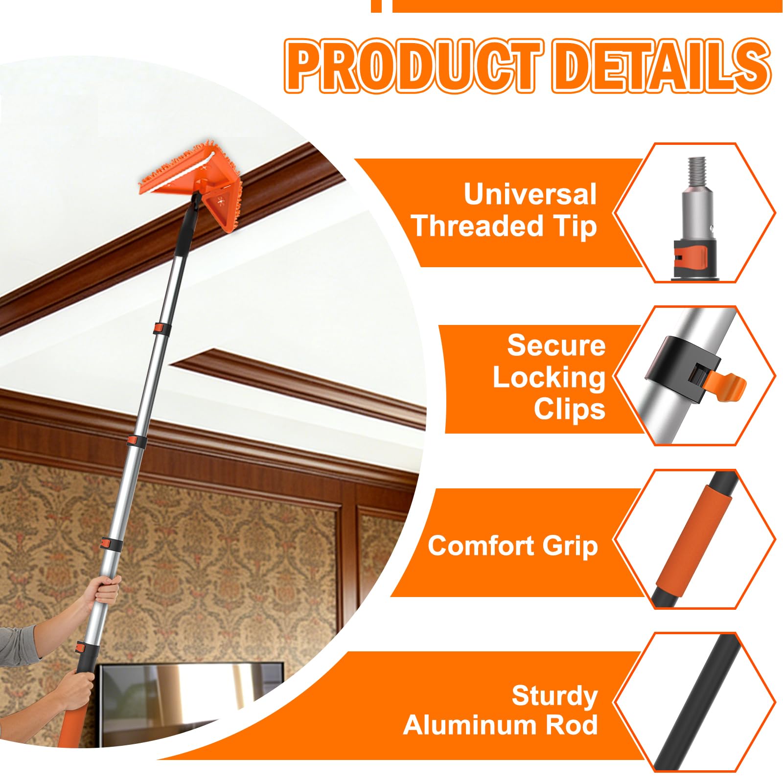 LAANPOLE Mopa limpiadora de pared para zócalos y techos de 6 m de altura