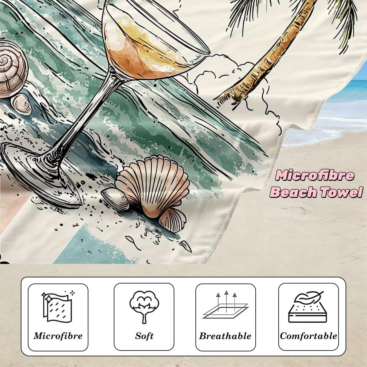 Toalla Playa 90x200 cm, Toalla Gimnasio Microfibra Secado Rapido, Juego de 2 Antiarena Toallas de Playa, Ligera Compacta Toallas Microfibra Grande para Viaje, Regalo Hombre Regalo Mujer (Cóctel) -5069