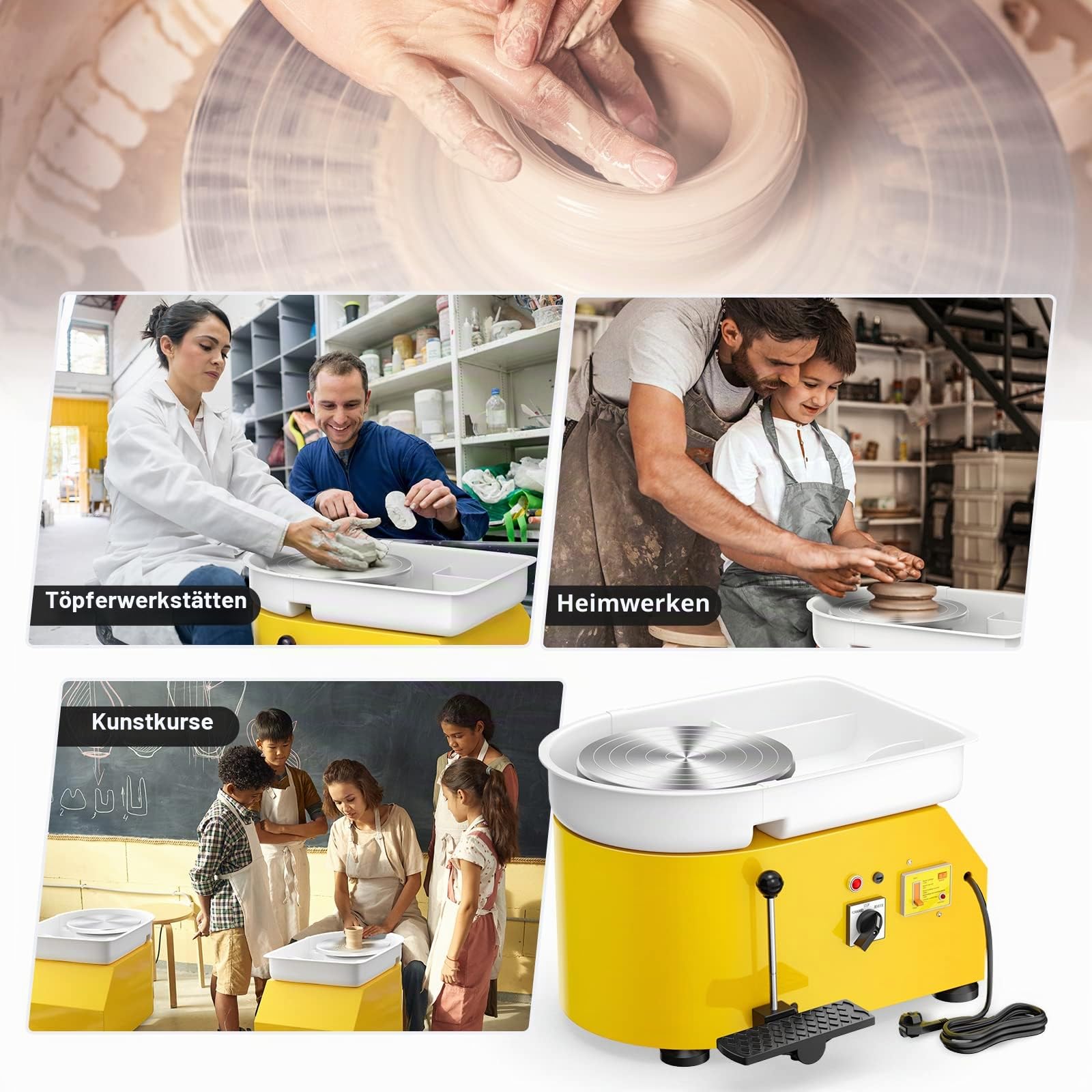 Elektrische Töpferscheibe Maschine 25CM 350W Keramik Clay Maschine Professionelle Töpferscheibe Formmaschine mit Töpferwerkzeugen für Erwachsene, Töpferanfänger, Töpferstudio