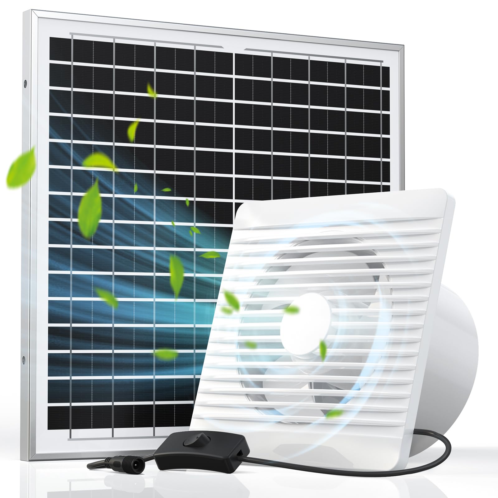 Solar Powered Exhaust Fan, 15W Solar Panel + 6 Inch High Speed Exhaust Fan with Anti-backflow Valve, Low Noise Outdoor Cooling Vent for Chicken Coop, Shed, Greenhouse, Window Exhaust