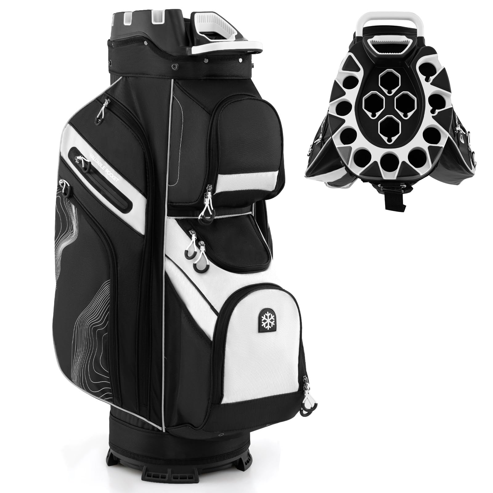 COSTWAY Torba golfowa, lekka torba na wózek golfowy z 14 przegródkami i paskiem do noszenia, przenośna torba golfowa z pokrowcem przeciwdeszczowym i 11 kieszeniami, odporna na działanie wody, dla