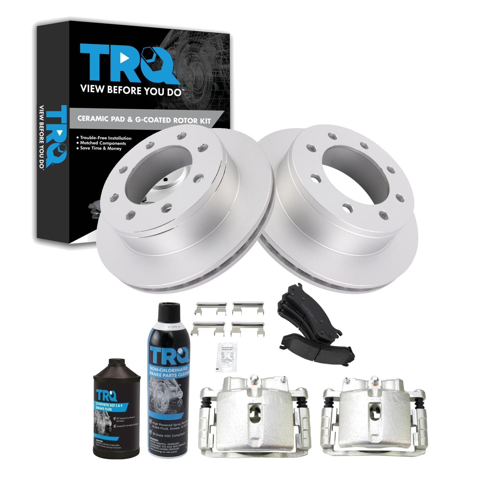 TRQ Rear Brake Pad &amp; Rotor Kit Compatible with 2001-2013 Chevrolet 1999-2013 GMC