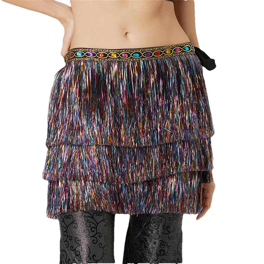 Disimlarl Falda de danza del vientre para mujer, con borlas, bufanda de rendimiento, falda de baile oriental