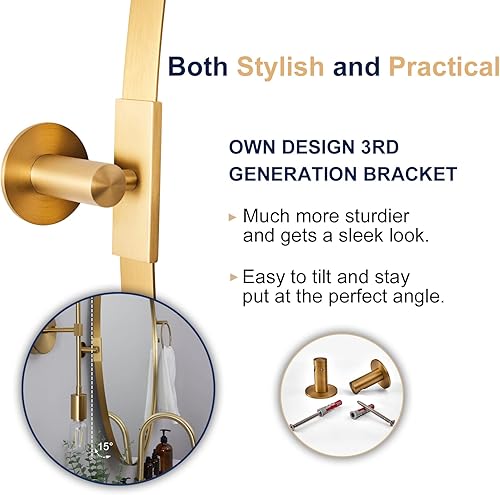 Miniatura 5 de MOON MIRROR Espejo pivote ovalado dorado, espejo ovalado dorado para pared, espejo ovalado para baño, marco de metal dorado, espejo pivotante