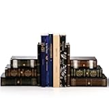 Fasmov Wood Bookends with Desktop Organizer Drawer Units, Decorative Bookends for Shelves, Office Desk Book Holder Stand, 1-Pair