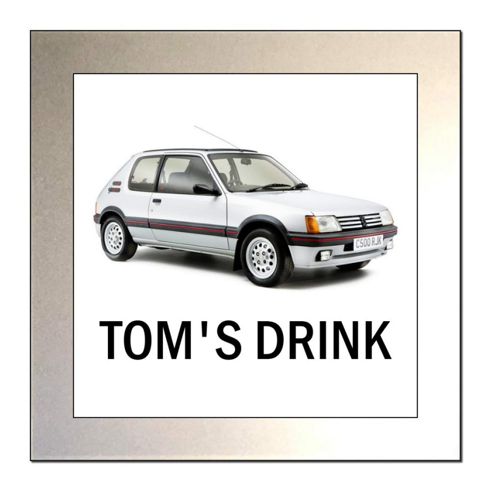 Personalised Classic Car Glass Drinks Coaster for PEUGEOT 205 GTI Enthusiasts