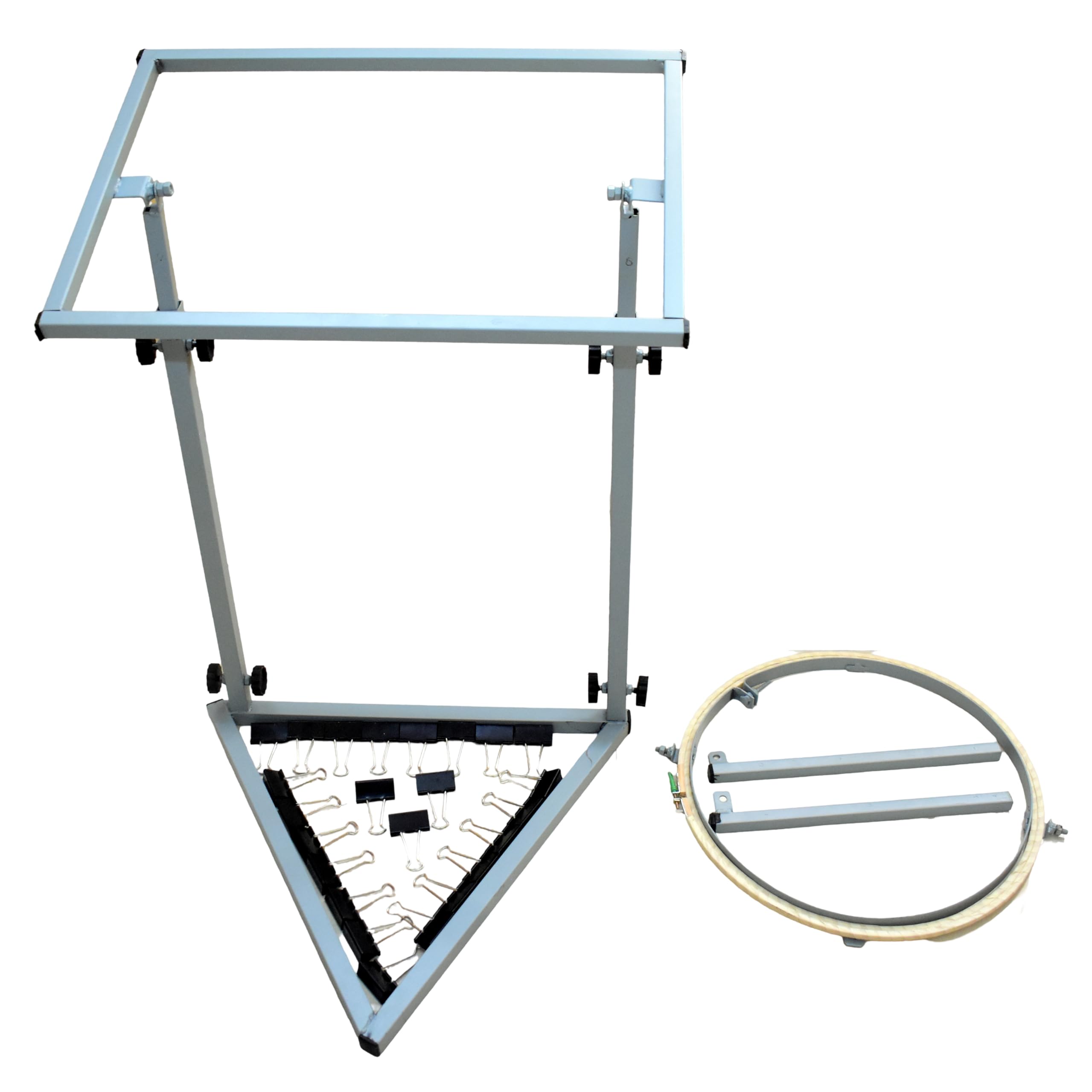 Prabhas Designs Two in One Height Adjustable Box Aari Stand and 18 inch Circle aari Stand Combination || 24 Clips || 18 inch Hoop ( Wooden Frame )-image-35