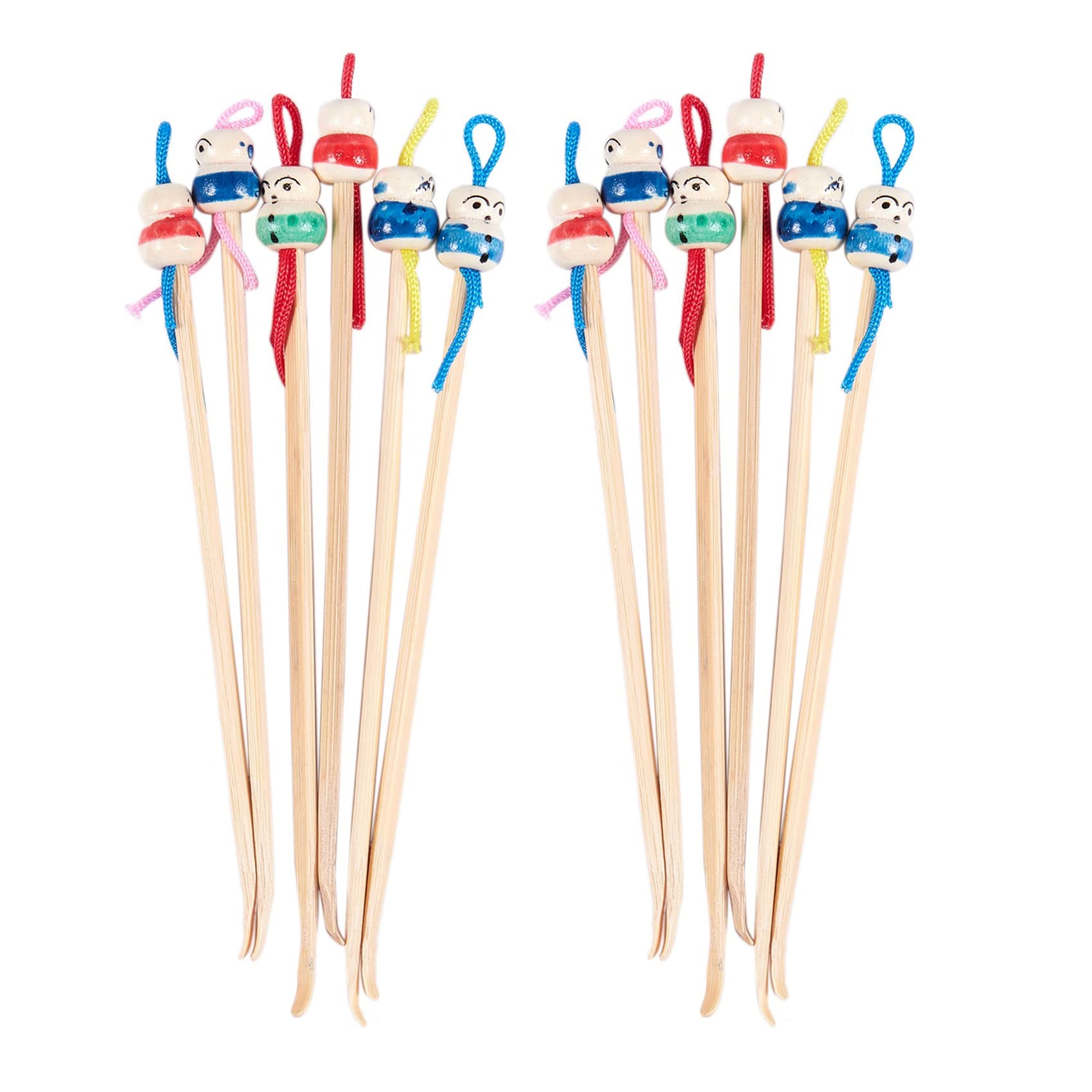 Baglaum Tricolor China Doll Decor Wooden Earwax Remover Ear Picks 12 Pcs