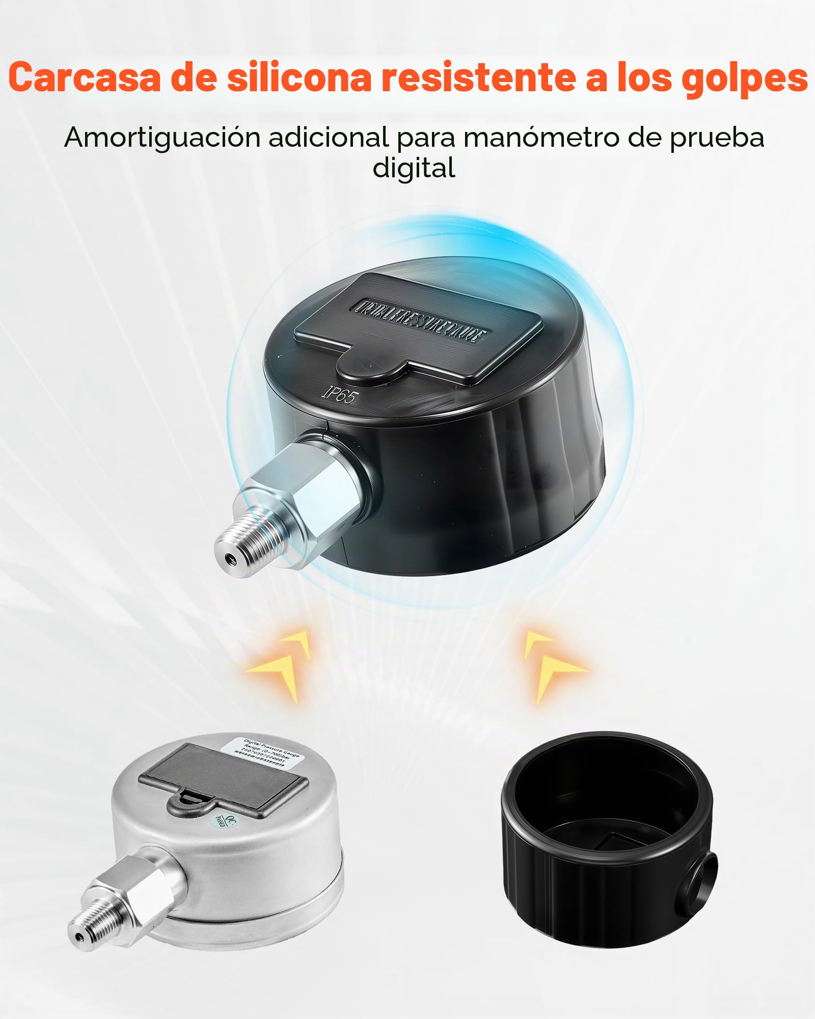 VEVOR Manómetro Hidráulico Digital 0 a 700 bar, Comprobador de Presión con Entrada de Base NPT, para Excavadoras y Maquinaria de Construcción, con Carcasa de Acero Inoxidable Cubierta Protectora